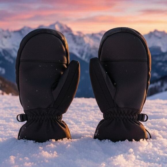 New Men’s Ski Mittens Size Large – Black Zipper Heat Pocket Insulated Warm - Picture 2 of 5